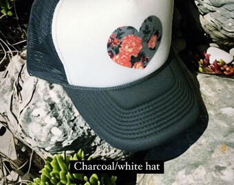 Floral Heart Trucker Hat: Custom Snapback Gift - Etsy Canada display picture 1