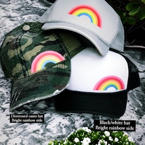 Rainbow trucker hat, gift for her, gift idea, rainbow fashion, rainbows, rainbow accessories, rainbow gift, gift for kids, gay pride