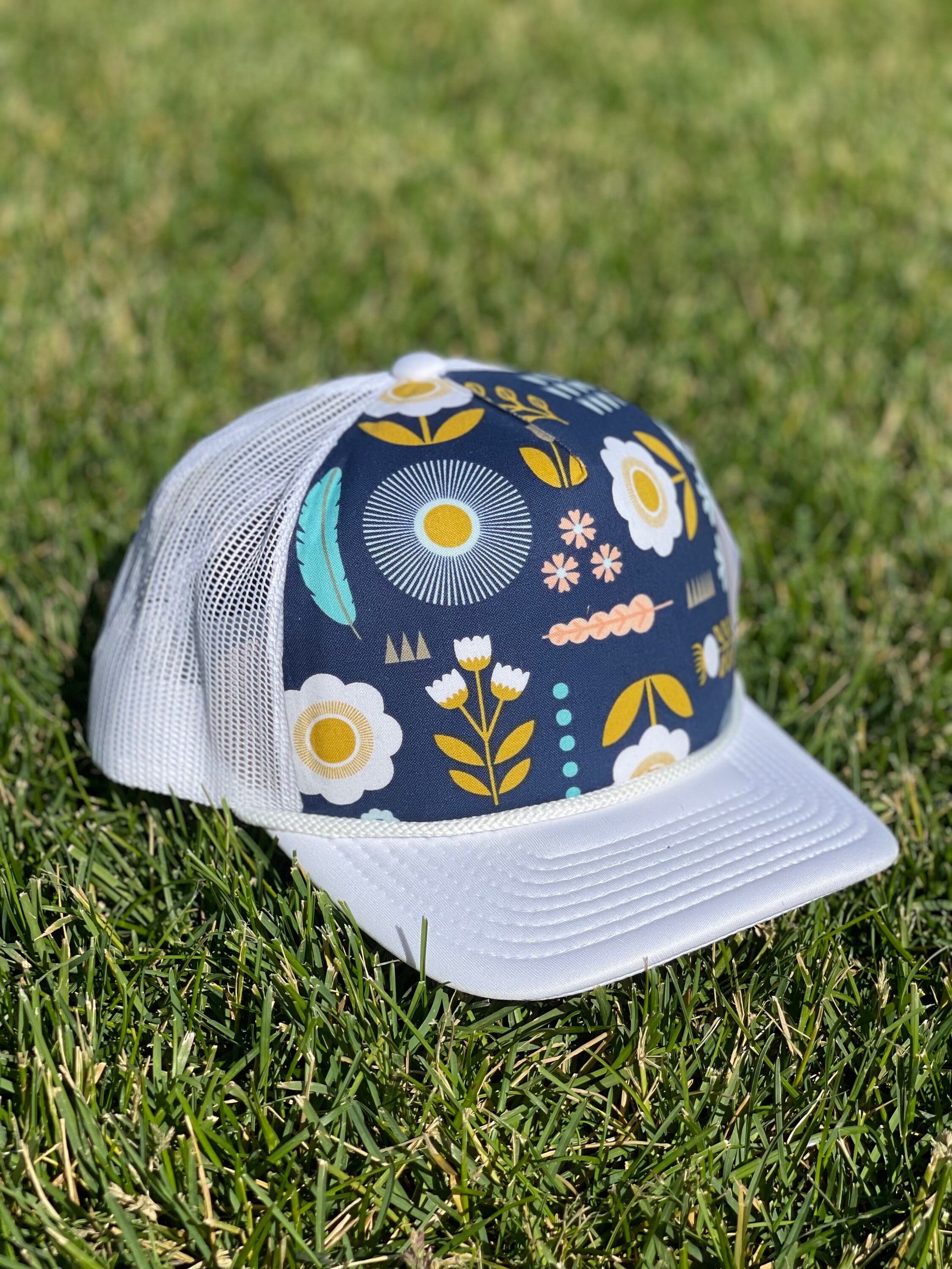 Navy Floral Trucker Hat: Women