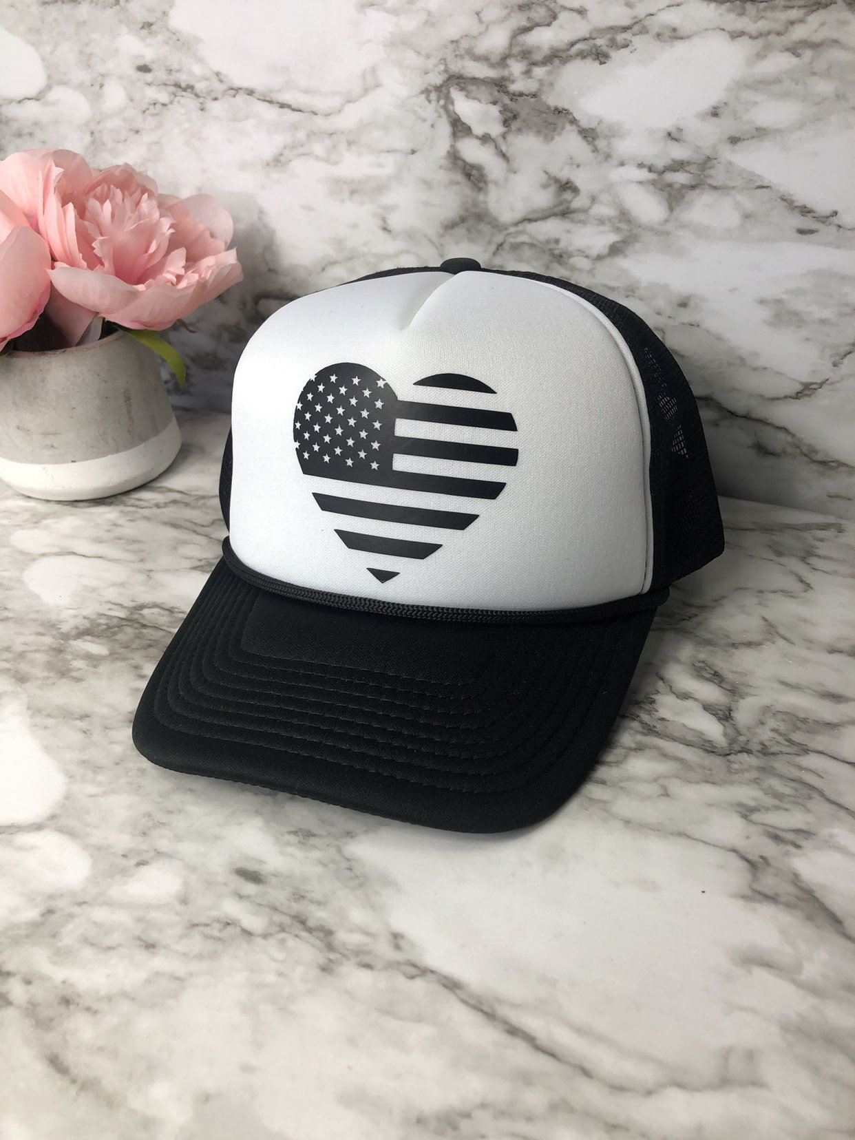Usa Heart Hat Usa Flag Heart Trucker Hat 4th of July Hat - Etsy