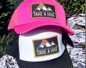 Take a hike hat, take a hike, hiking hat, gift for her, gift for him, free shipping, gift idea, hiking gift, hiking accessories