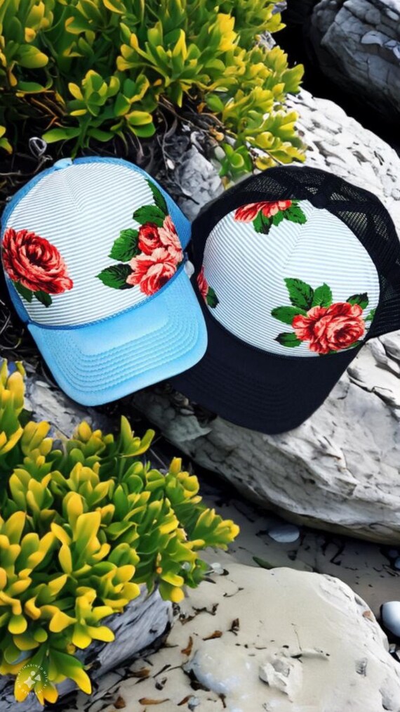 Floral Custom Trucker Hat, Striped Trucker Hat, Custom