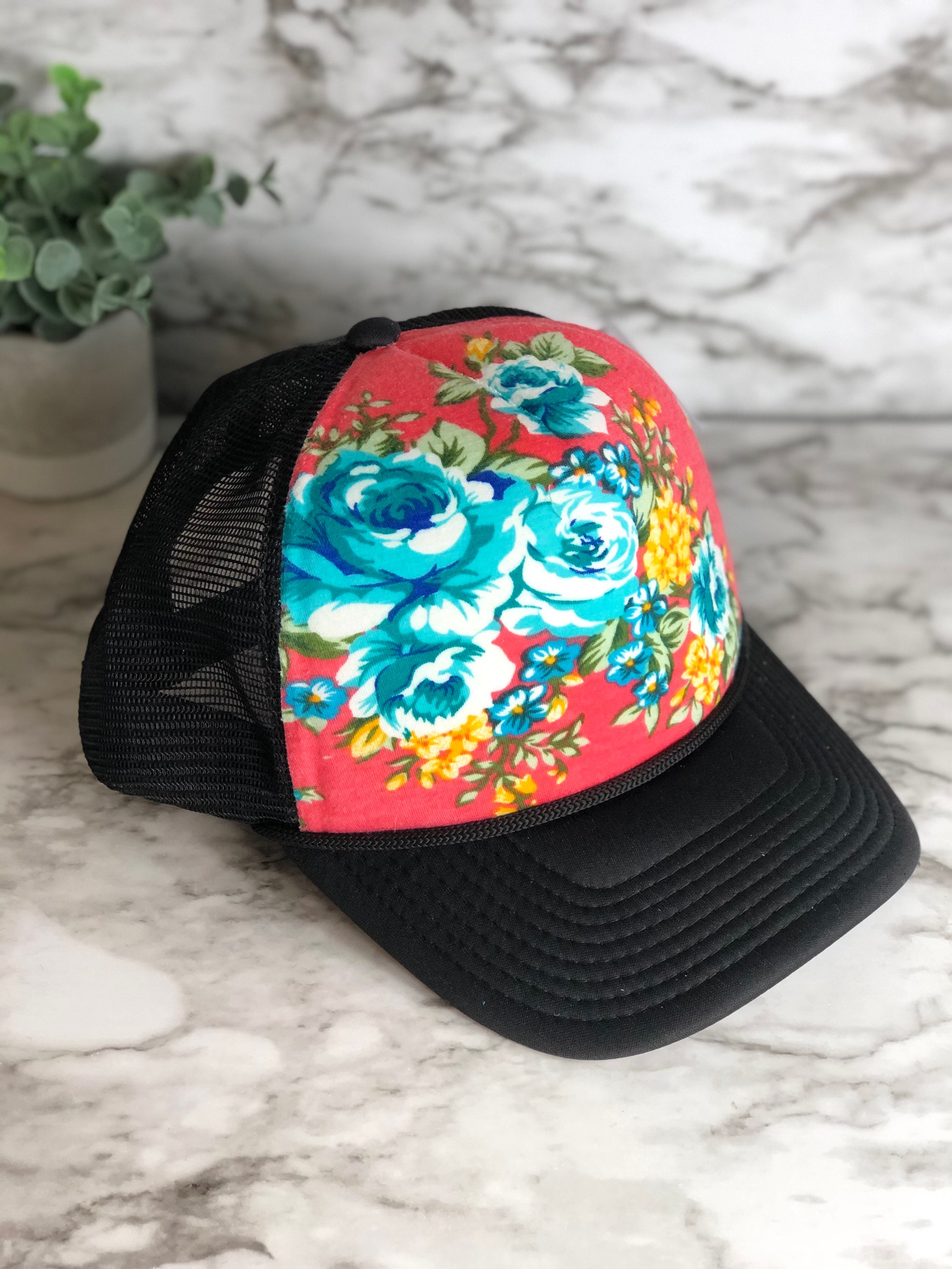Coral & Mint Floral Trucker Hat with Orange Trim Hermosa Beach SHOREFRONT High Crown Trucker Hat - Coral  main image 2