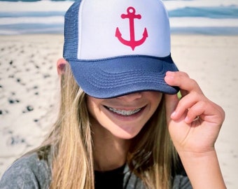 Anchor, anchor hat, hat with anchor, anchor fashion, anchors, cute anchor hat, womens anchor hat, womens hat, trucker hat