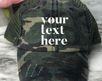 Custom camo hat, custom hat, custom text hat, personalized hat, best seller, best selling hat, best selling women’s hat