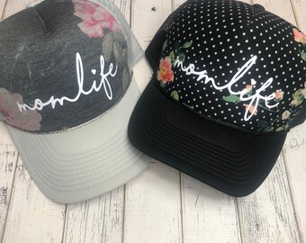 Floral polka dot hat, floral trucker hat, spring hat, beach hat, beach trucker hat, pretty trucker hat, polka dot trucker hat