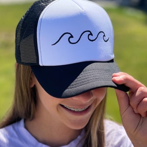 Wave hat, wave trucker hat, beach hat, ocean hat, wave fashion, womens hat, men’s hat, kids trucker hat, women’s fashion, gifts under 20