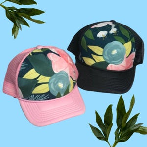 Floral hat, wedding hats, pretty trucker hat, custom gift for her, womens trucker hat, unique trucker hat, custom trucker hat, gift