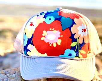 Cute hat, womens hat, trucker hat, floral trucker hat, womens snapback, navy floral hat, floral hat, floral snapback