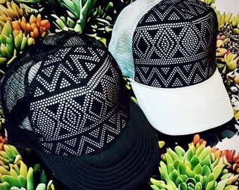 Black woven aztec, aztec, aztec hat, aztec snapback, aztec trucker hat, cute womens hat, mens hat, gender neutral hat