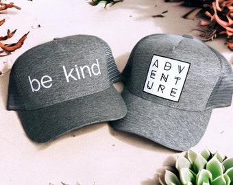 Be kind, be kind hat, be kind fashion, ariebdesigns, ariebdesigns hat, adventure, adventure hat, adventure trucker hat, womens trucker hat