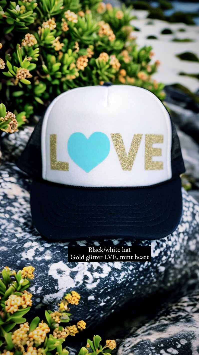 Cute gold love hat, love, love hat, love trucker hat, trucker hat, gold, gold love, love hat, womens hat, cute girls hat image 7