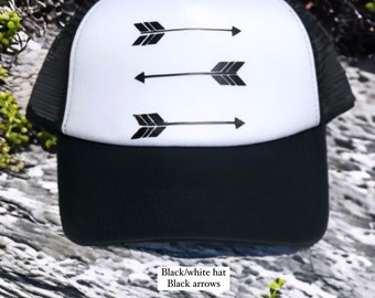 Arrow, arrow hat, hat with arrows, arrow design, arrow fashion, trucker hat, snapback, cute hat, womens hat, custom hat