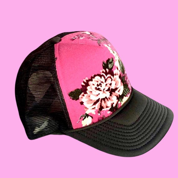 Pink Floral Trucker Hat – Custom Vintage Style Mesh Cap - Etsy display picture 1