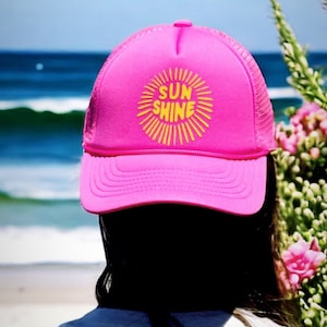 Gift for her, cute trucker hats, sunshine hat, sunshine trucker hat, beach hat, lake vibes, lake life, summer hat, gift for her, neon hats