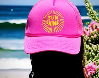 Sunshine Trucker Hat: Neon Summer Beach Hat, Lake Life Vibes