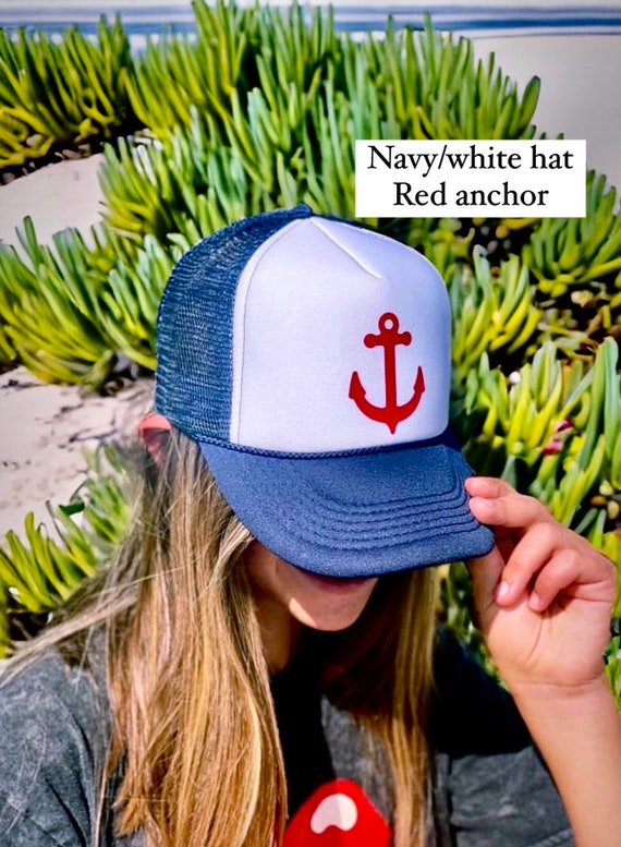 Outdoor Embroidered Anchor Trucker Hat - Navy Red Anchor Snapback, Adjustable One Size - View #4