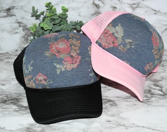 Floral trucker hat, floral fashion, ariebdesigns, arieb hat, ariebdesigns hat, trucker hat, beach trucker hat, free shipping