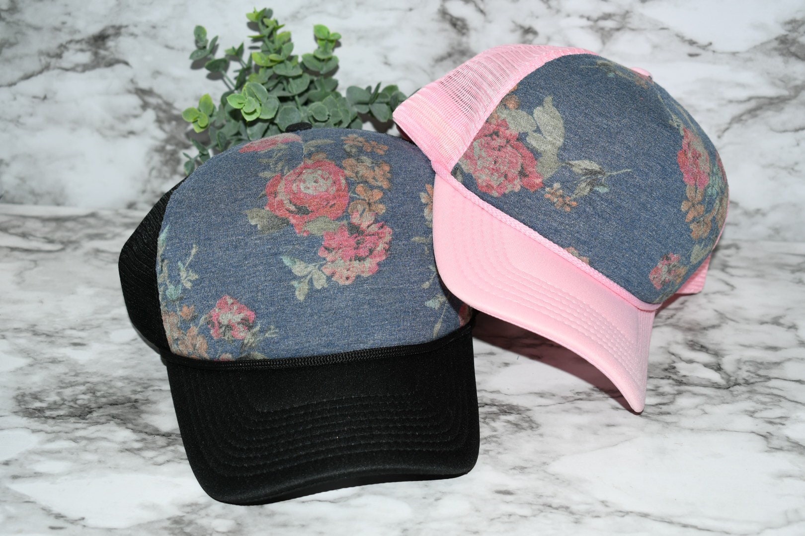 Bookish Floral Trucker Hat Iris Flowers | Trucker Hat | Aqua | 100% Grey Recycled Mesh  main image 3