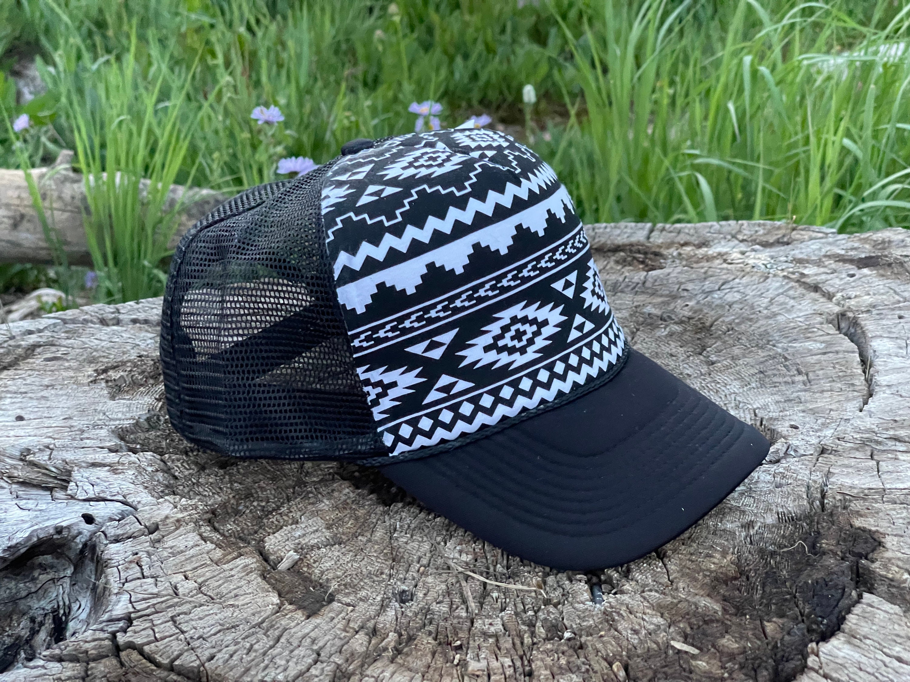Aztec Snapback Trucker Hat: Black & White Design - Etsy display picture 3