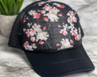 New Gift ideas , Black floral hat, floral hat, trucker hat, floral trucker hat, womens snapback, gift for her, womens fashion