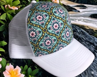 Cute hat, womens hat, trucker hat, floral trucker hat, womens snapback, navy floral hat, floral hat, floral snapback