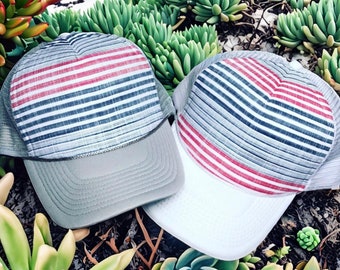 Best selling simple stripes design women's trucker hat. Available in a variety of different colors and sizes