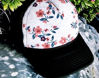 Floral Trucker Hat: Custom Gray Snapback