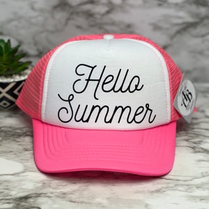 Hello summer, hello summer fashion, hello hat, summer hat, trucker hat, beach hat, trucker hat, custom trucker hat, custom hats