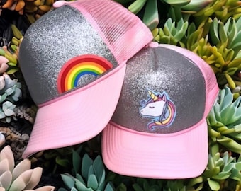 Unicorn gift, unicorn fashion, unicorn party, Glitter fashion, unicorn hat, Kids hat, kids glitter hat, glitter trucker hat, unicorn trucker