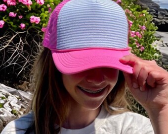 Simple stripe hat, striped trucker hat, neon hat, neon Trucker hats, free shipping, gift for her, party hats, fast free shipping, gift idea