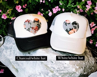Floral Trucker Baseball Cap - Breathable Cotton Snapback with Love Heart Logo New Era Cap | A love that lasts is always on trend. This  main image 3