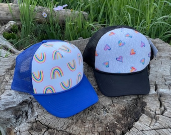 Rainbow Heart Hats: Custom Made-to-Order Kids & Adult Caps
