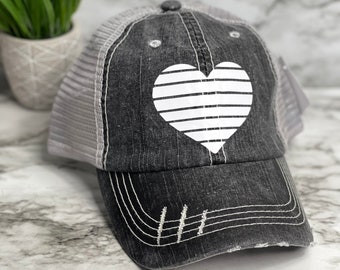 Distressed dad hat, heart trucker hat, cute trucker hat, trucker hat, womens hat, womens trucker hat, gift for her, Mother’s Day gift