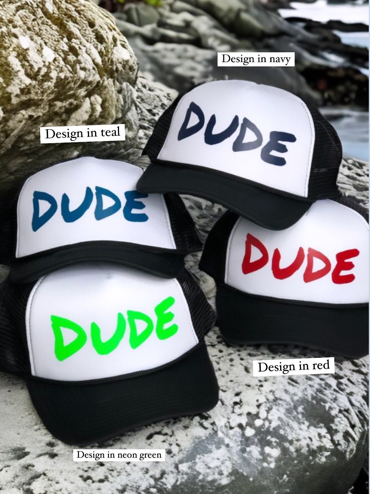 Trucker Cap - Adjustable Unisex Adult Hat With 'Dude' Print (Black)