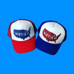 Sombrero de EE. UU., sombrero de camionero de EE. UU., sombrero de américa, sombrero de camionero de américa, sombrero de merica, moda de EE. UU., moda del 4 de julio, sombreros azules blancos rojos