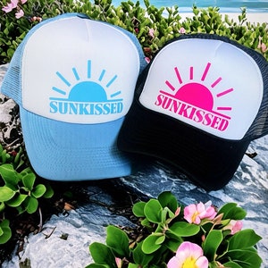 SUNKISSED, SUNKISSED hat, SUNKISSED trucker hat, sunshine hat, gift for her, free shipping, womens trucker hat, summer hat