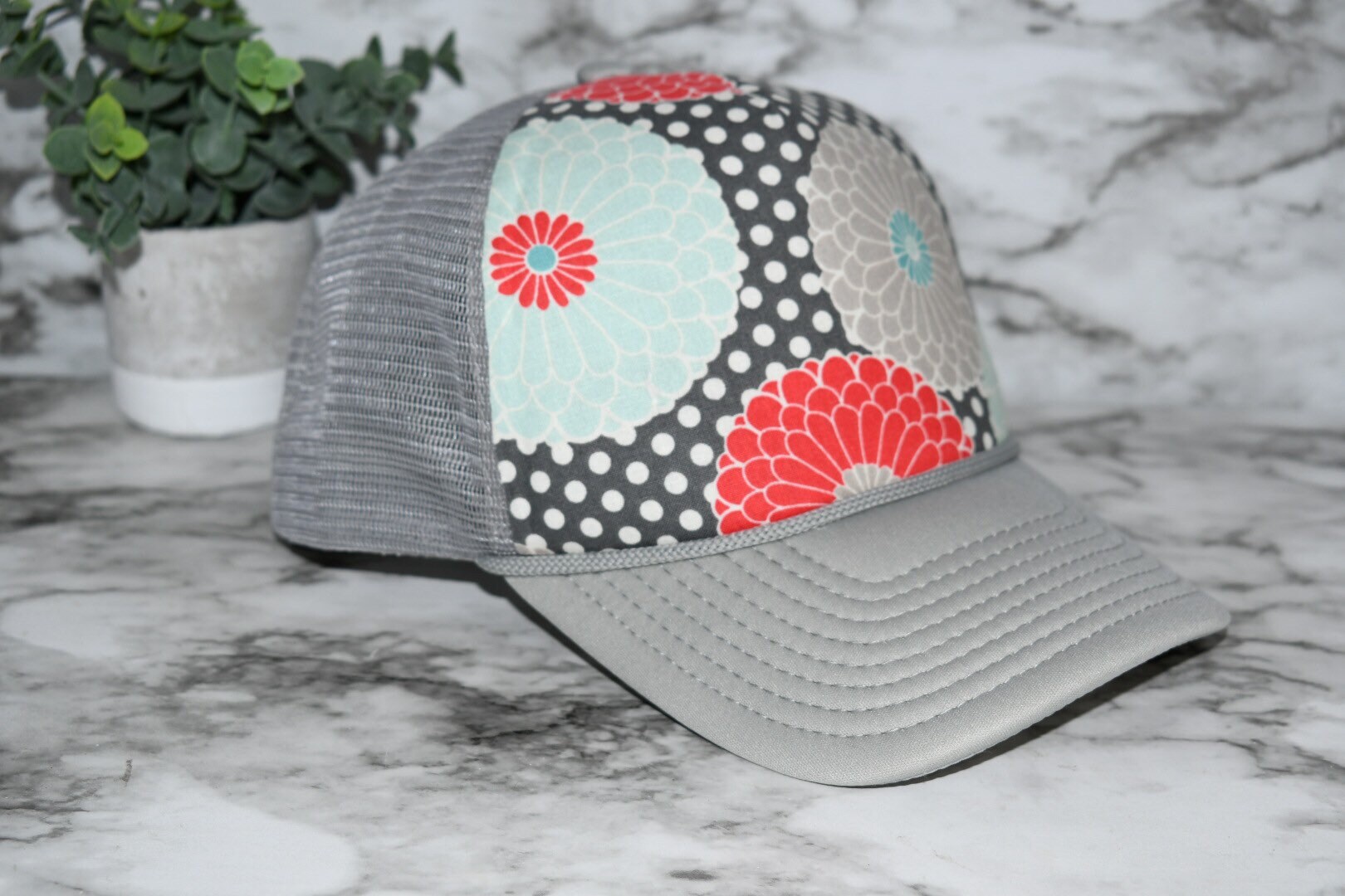 Elegant Polka Dot Hat with Floral Accents Elegant LARGE BRIM ORGANZA POLKA DOT Derby HAT > Dressy  main image 3