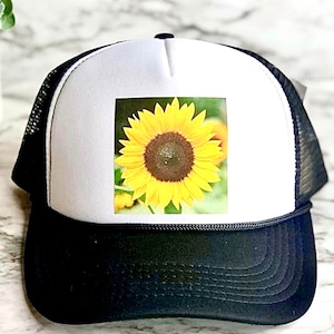 Sunflower, sunflower hat, sunflower fashion, sunflower trucker hat, sunflower hat for women, sun flower, cute sunflower hat