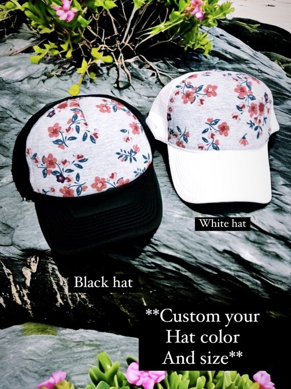 Floral Trucker Hat: Custom Gray Snapback - Etsy display picture 1
