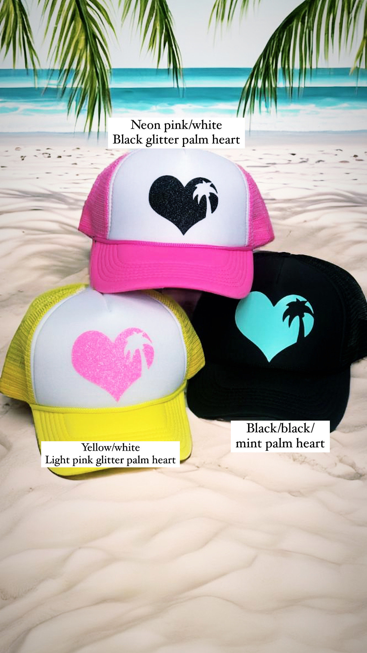 Palm Tree Heart Hat: Custom Vacation Group Hats - Etsy display picture 1