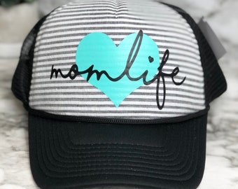Momlife Heart Trucker Hat, gift for mom, Custom Made