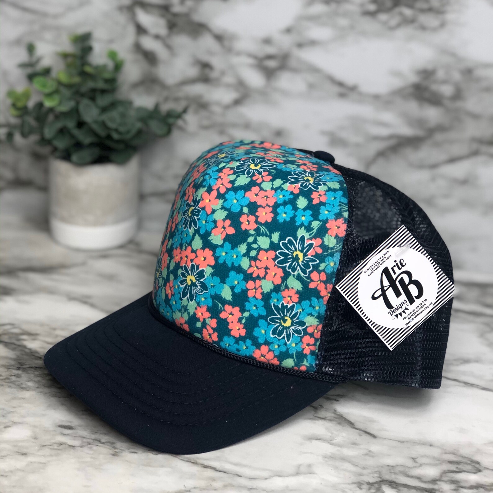 Floral hat floral fashion floral trucker hat gift for her Etsy