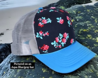 Floral trucker hat, gift for her, custom trucker hats, fancy trucker hat, trucker hats for women, custom hats fast, gift for friends