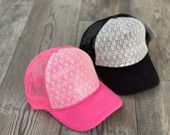 Lace trucker hat, lace hat, women’s hat, women’s trucker hat, cute women’s hat, pretty women’s hat, trucker hat for women, gift for her