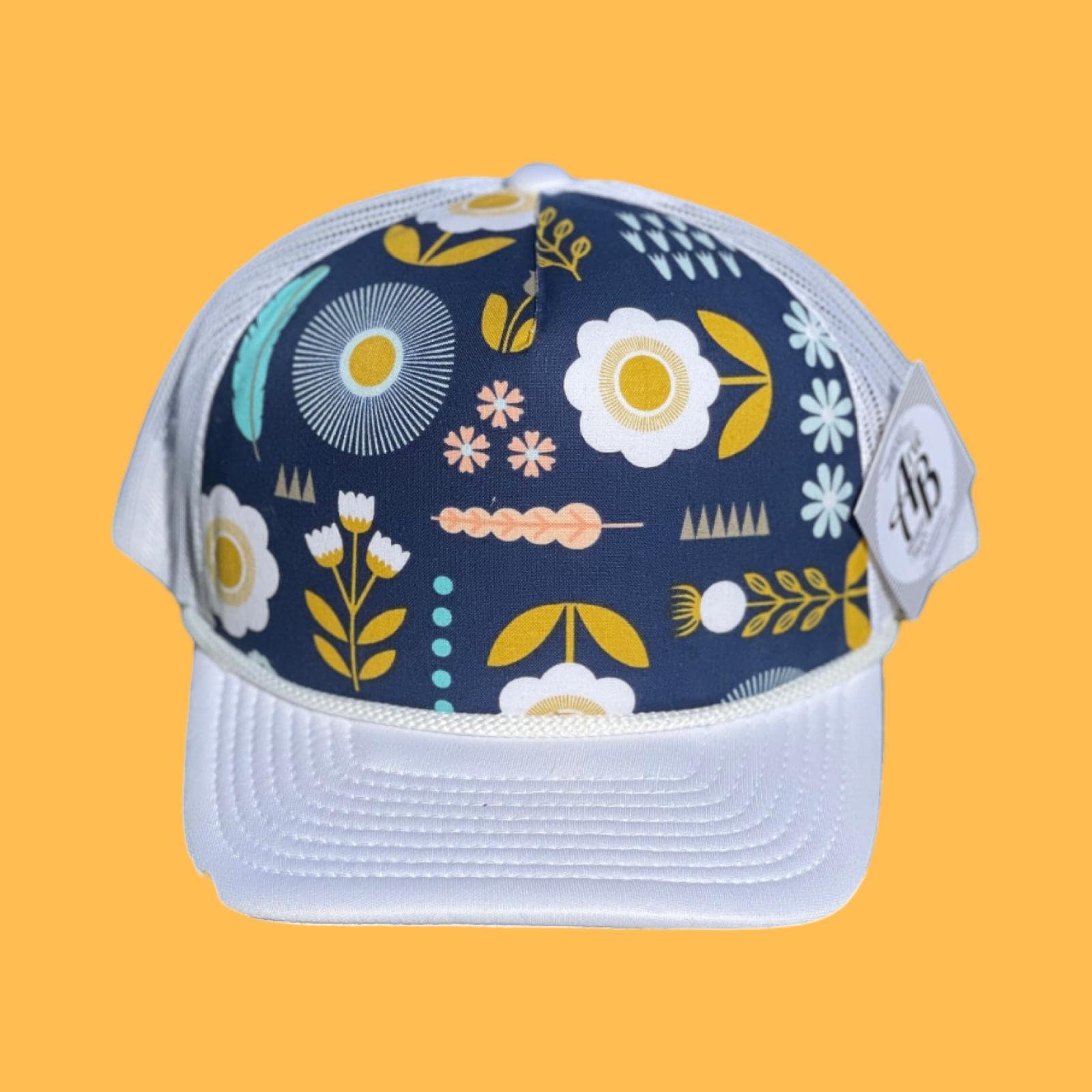 Chic Navy and Cream Floral Women\'s Hat Floral Trucker Hat: Women main image 2