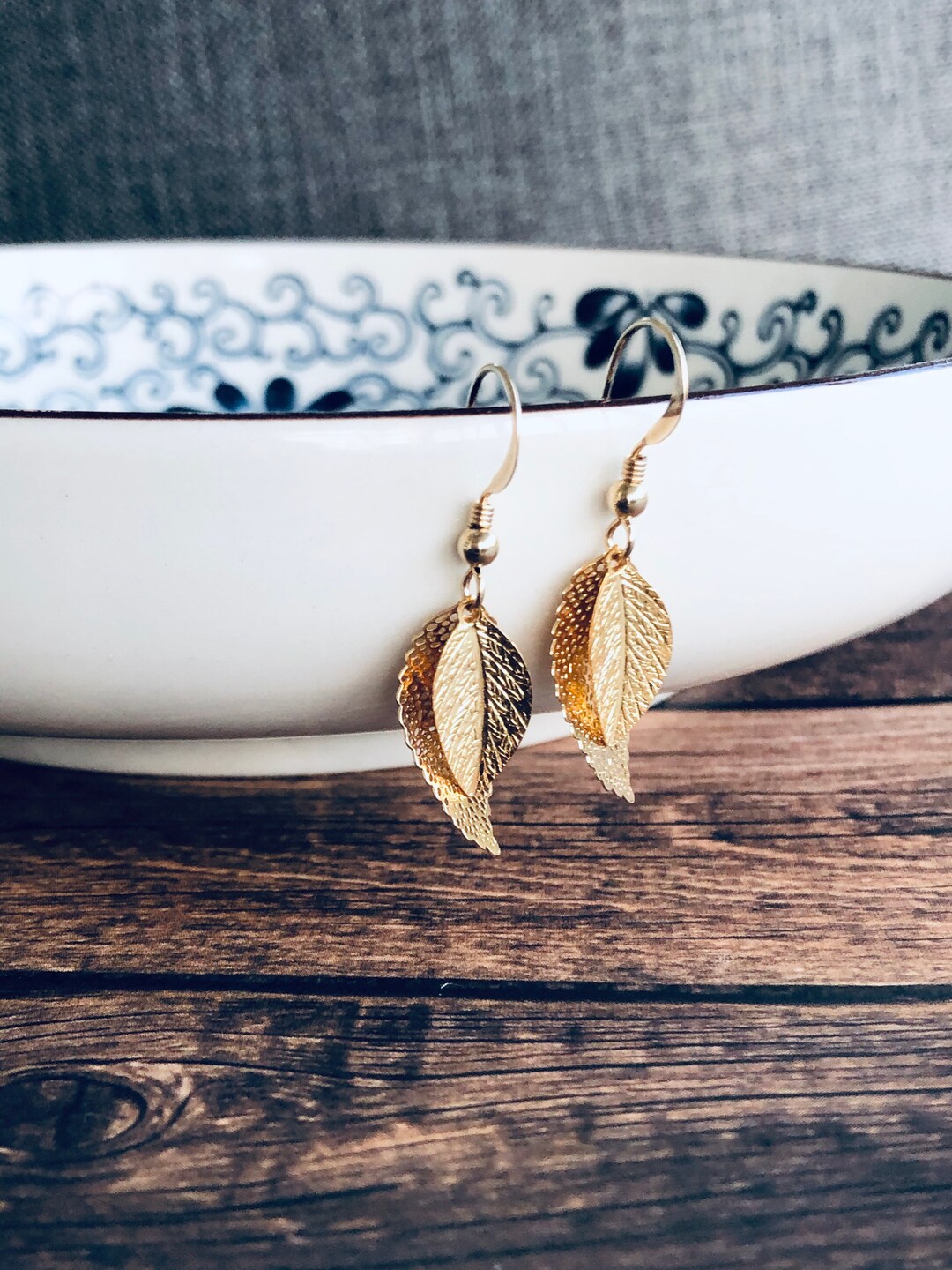 Gold Leaf Earrings, Small Leaf Earrings, Dangle Earrings, Large Leaf