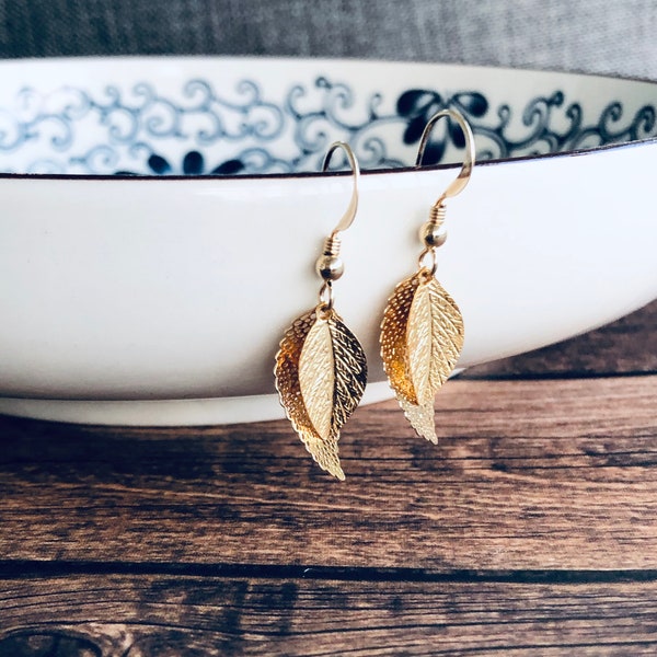 Small Gold Leaf Earrings Etsy