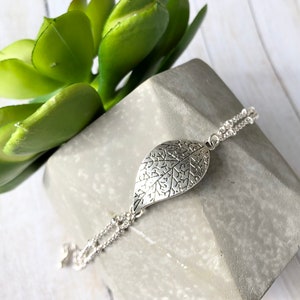 Silver Leaf Bracelet, Large Leaf Bracelet, Leaf Bracelet, Antique Bracelet,Filigree Leaf Bracelet,Boho Jewelry,Silver Double chain bracelet image 2