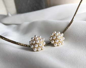 Pearl Cluster Earrings, Stud Gold Earrings, Pearl Stud Earrings
